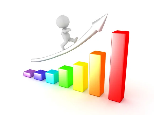 3D Character running up colorful chart showing progress — Stock Photo, Image