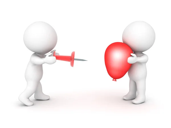 3D Character trying to pop a red balloon — Stock Photo, Image