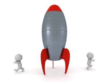 3d karakterler bir roket uzak çalışan