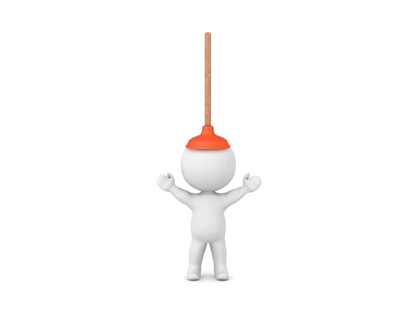 3D Character with plunger of his head — Stock Photo, Image