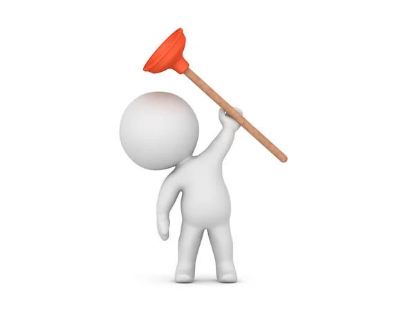 3D Character holding a plunger — Stock Photo, Image