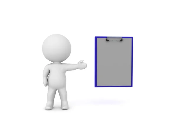 3D Character showing clipboard — Stock Photo, Image