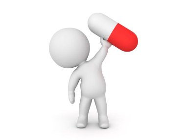 3d karakter kırmızı ve beyaz kapsül kaldırma