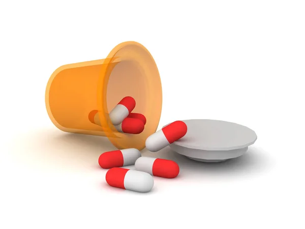 3D drug farmaceutische fles gemorst capsules — Stockfoto