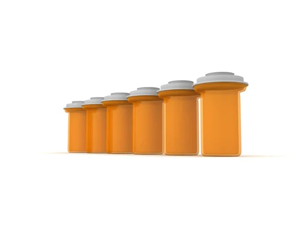 3D illustration of row of pharmaceutical bottles — Stock Photo, Image