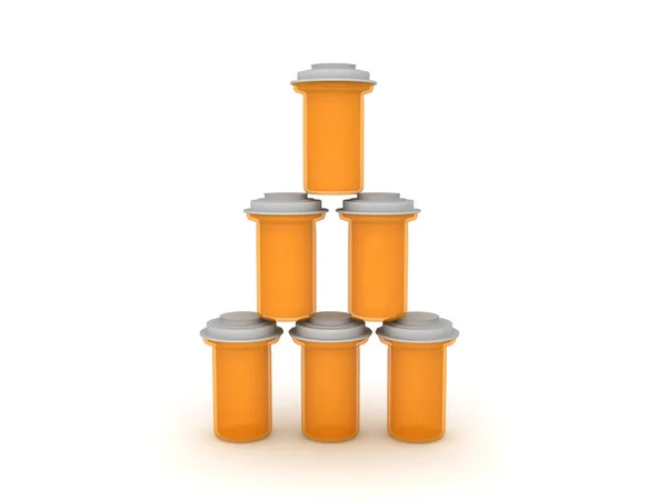 Ilustração 3D da pilha de garrafas farmacêuticas laranja — Fotografia de Stock