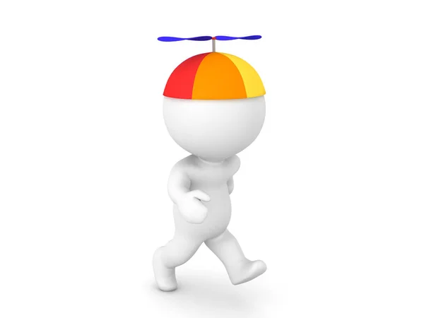 3D personaje corriendo y usando gorro de sombrero de hélice —  Fotos de Stock