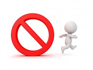 3d karakter yasağı işaret uzakta çalışan