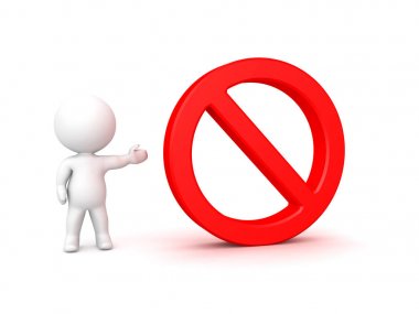 3d karakter kırmızı yasak işaret gösteren