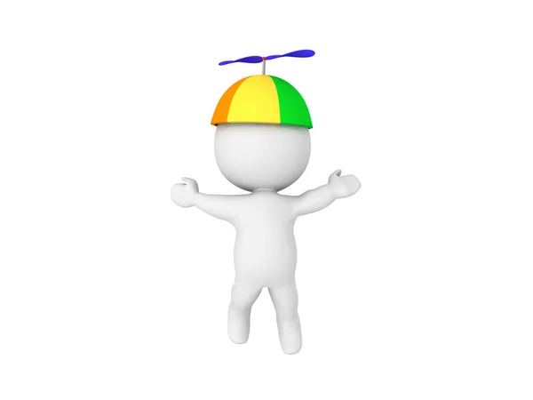 3d karakter yukarı kaldırarak pervane şapka yoluyla — Stok fotoğraf