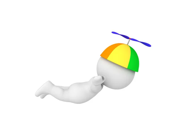 Pervane şapka ve uçan 3d karakter — Stok fotoğraf