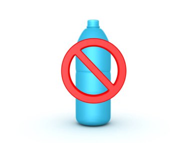 plastik su şişesi üzerinde 3D kırmızı yasak sembolü