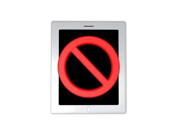 3D-rode verboden teken over tablet smartphoneapparaat — Stockfoto