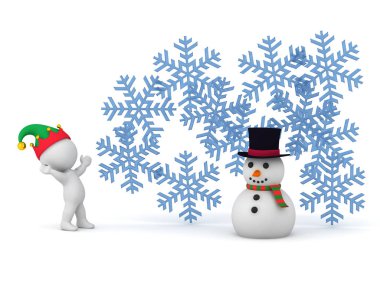 kardan adam ve kar taneleri ile 3D karakter