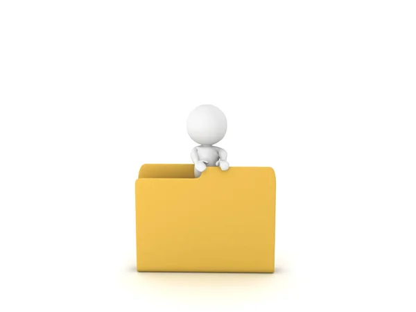 3D Character standing inside folder — Stock Photo, Image