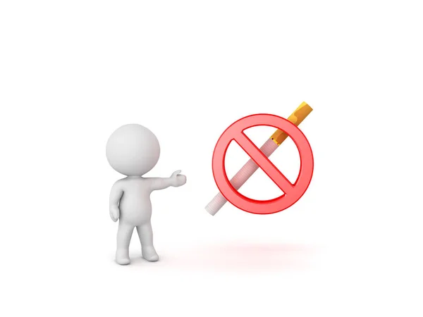 Personaje 3D que muestra ningún icono de fumar — Foto de Stock