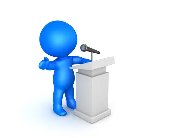 Personagem azul 3D falando em lectern — Fotografia de Stock