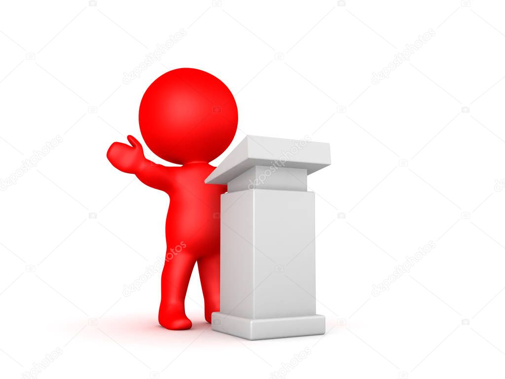  3D Red Character talking on a lectern
