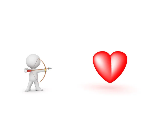 3D Character with bow and arrow aiming at heart symbol — Stock Photo, Image