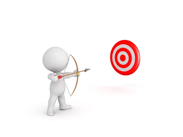Character with bow and arrow shooting at red target — Stock Photo, Image