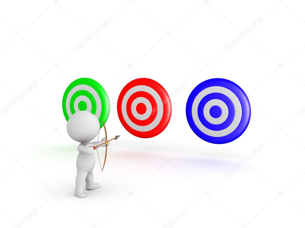  3D Character with bow and arrow aiming at multiple targets