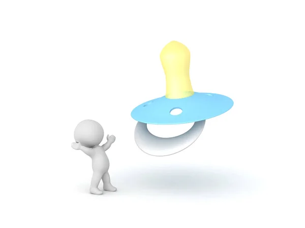 3D Character is happy looking up at pacifier — Stock Photo, Image