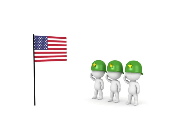 3D illustration of army soldiers saluting the American Flag — Stock Photo, Image