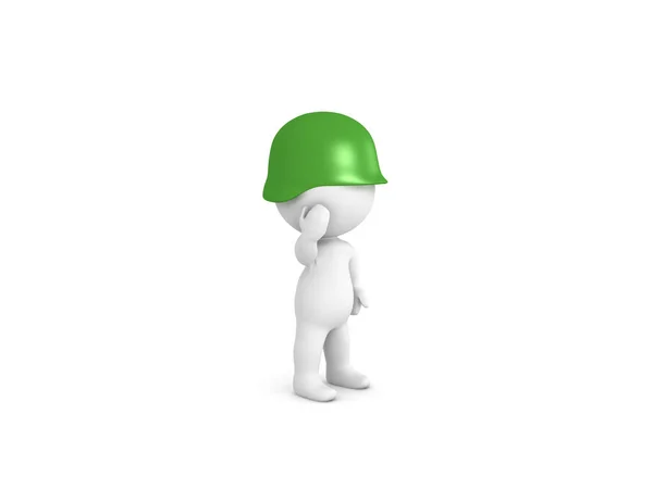 Soldado 3D con casco verde dando el saludo militar — Foto de Stock