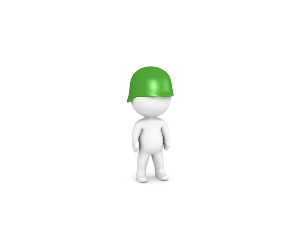 Personagem 3D vestindo capacete verde exército — Fotografia de Stock