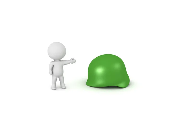 3D Character showing green army helmet — Stock Photo, Image