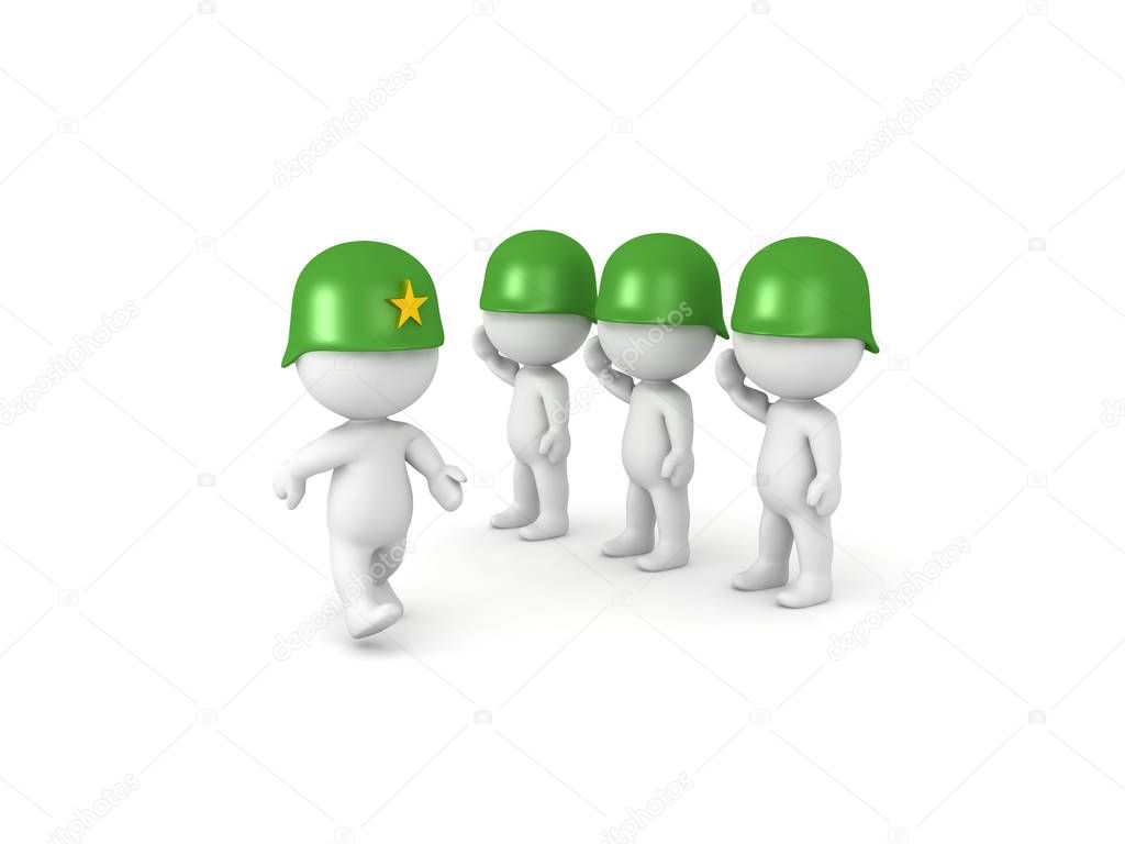  3D Soldiers giving military salute to leader