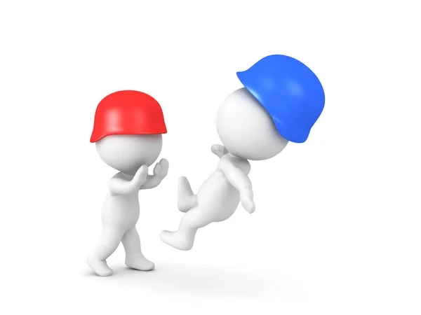 3D illustration of a red soldier pushing a blue soldier — Stock Photo, Image