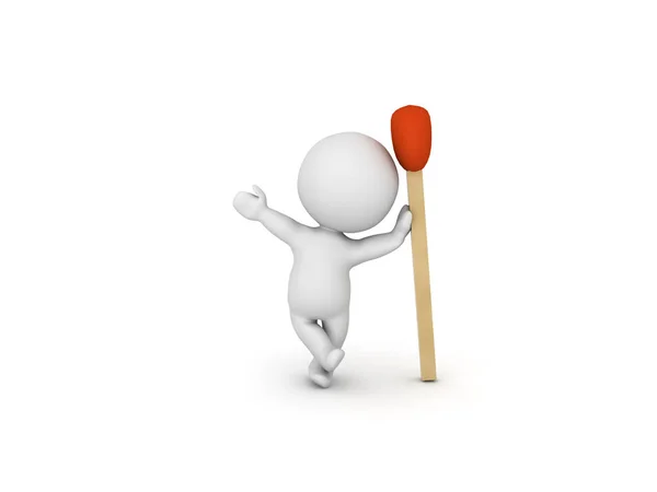 3D Character leaning on match — Stock Photo, Image