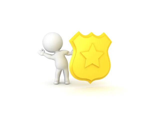 3D Character waving hello from behind police badge — Stock Photo, Image