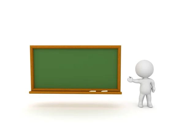 3D Character showing green chalk board — Stock Photo, Image