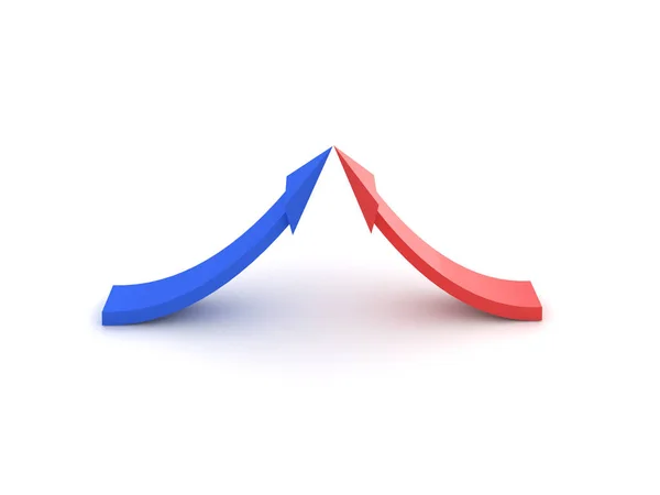 3D illustration of red and blue arrows going into each other — Stock Photo, Image