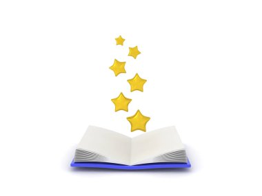 3D illüstrasyon parlak yıldız açık kitaptan geliyor