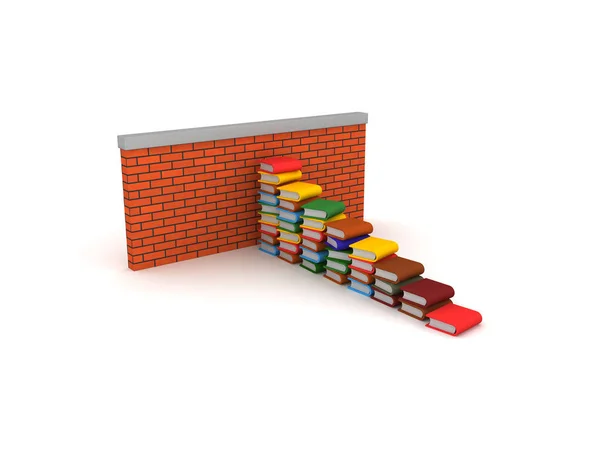 3D-Illustration der Buchtreppe vor der Ziegelwand — Stockfoto