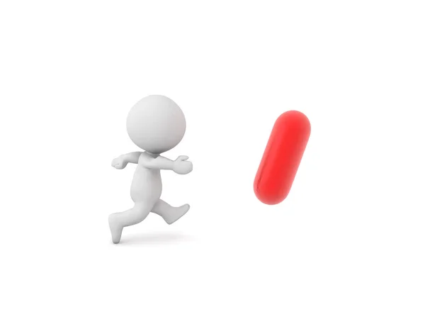 3D Character chasing red pill — Stock Photo, Image