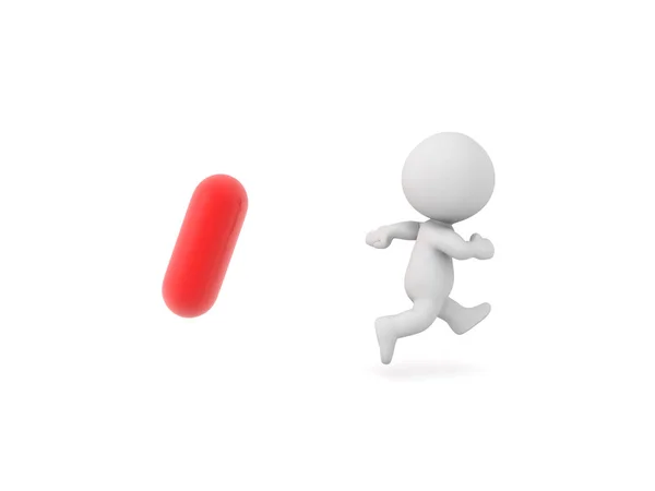 Personagem 3D fugindo da pílula vermelha — Fotografia de Stock