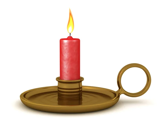 Representación 3D de vela roja y candelabro — Foto de Stock