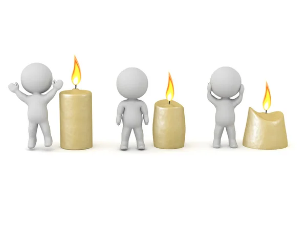 3D свечи, изображающие уровни энергии персонажей — стоковое фото