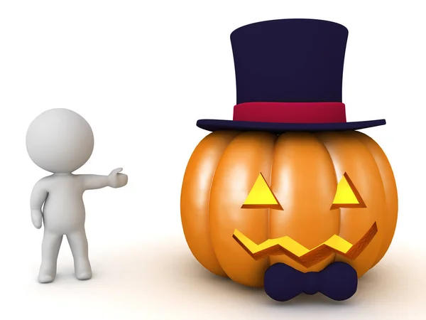 Personagem 3D mostrando abóbora de Halloween distinta — Fotografia de Stock