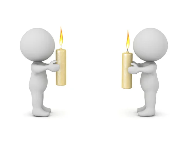 Two 3d Characters holding generic candles — Stock fotografie