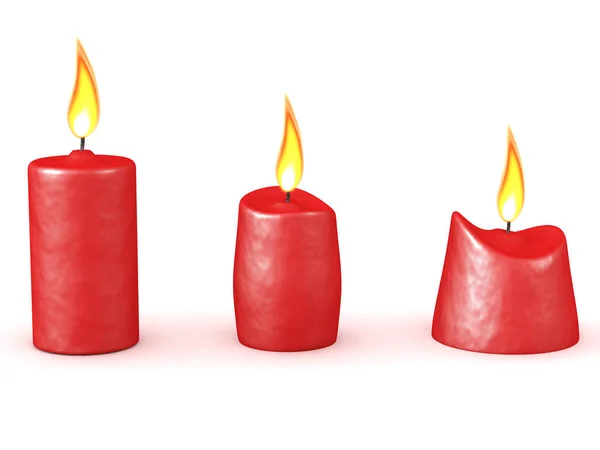 3d Renderowanie trzech różnych typów świec — Zdjęcie stockowe