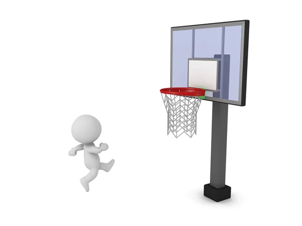 3d skok charakter do koszykówki Hoop — Zdjęcie stockowe