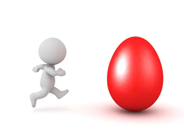 3D Персонаж работает, чтобы получить большое пасхальное яйцо — стоковое фото