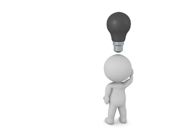 Upset 3D Character with Dark Light Bulb Stock Photo