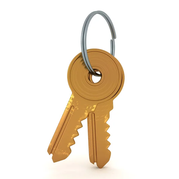 3D Rendering of apartment keys in key chain — 图库照片