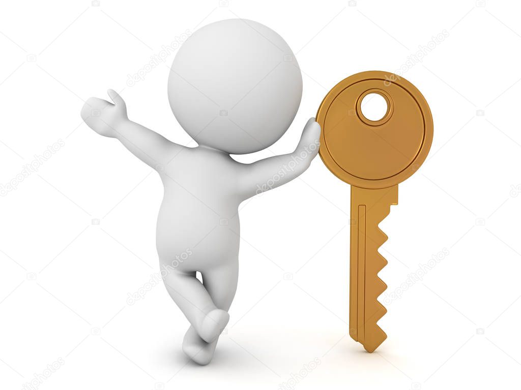 3D Character leaning on apartment key